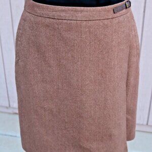 LL Bean Size 12 Classic Fit Faux Wrap Cotton Skirt Brown Herringbone